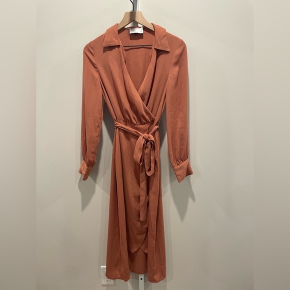 Asos Design Collared Wrap Midi Dress With Tie Belt Size 2 - Picture 1 of 12